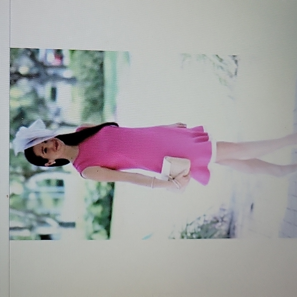 Victoria Beckham Target hot pink sleeveless dress ruffled hem white edge…M EUC